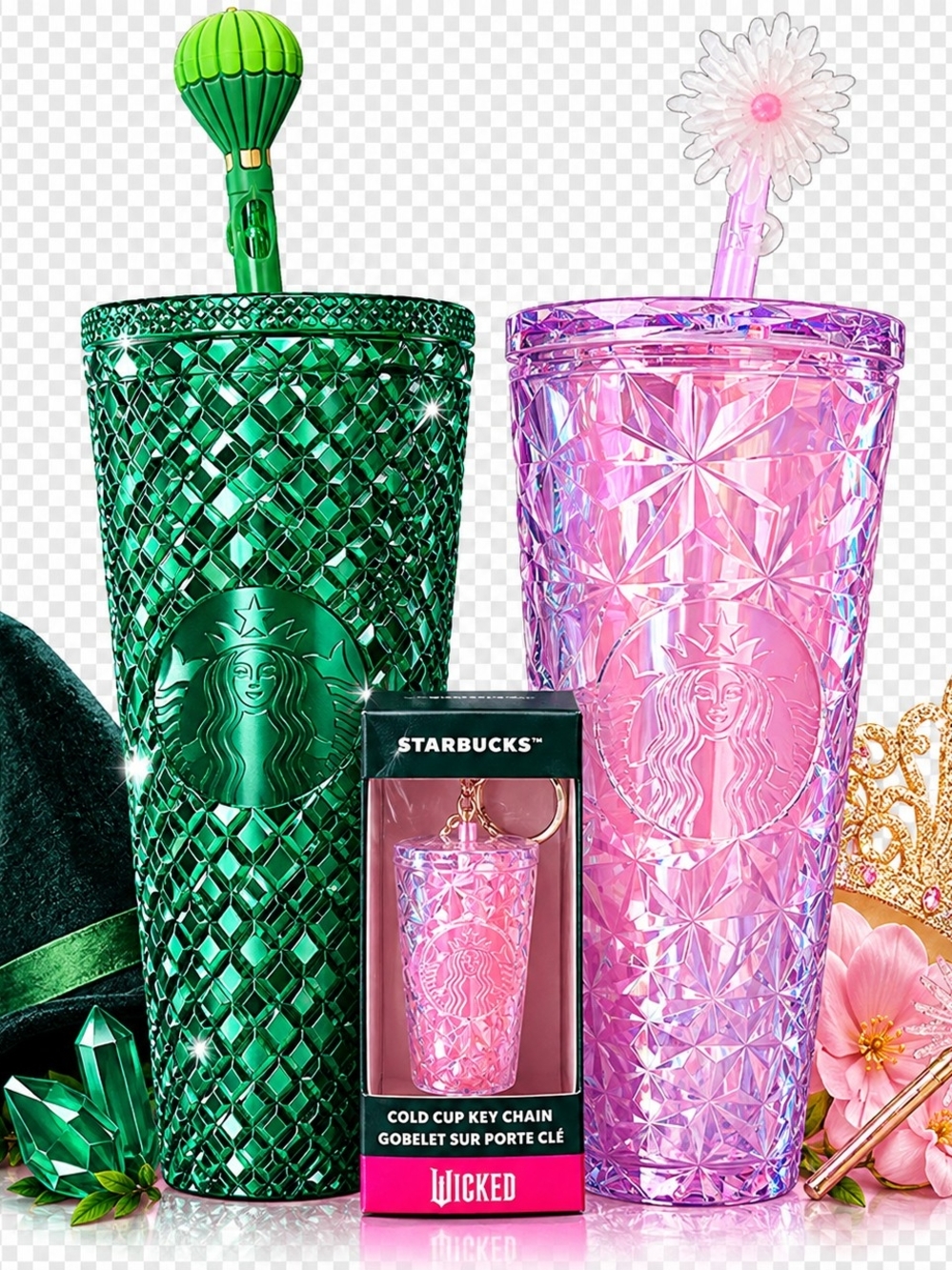 Starbucks Wicked Emerald City And Glinda Tumbler With Matching Keychain